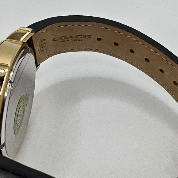 Coach Mens Harrison Watch Gold Tone Black Leather Strap 42mm 14602545 - Picture 6 of 9